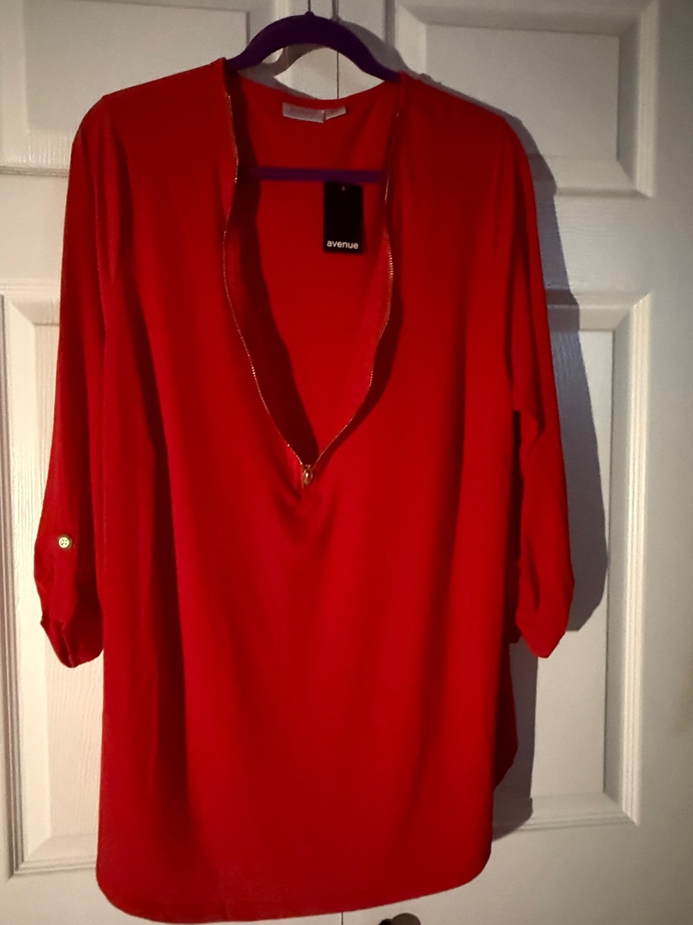 Avenue Red V-Neck Zip Detail Tunic
